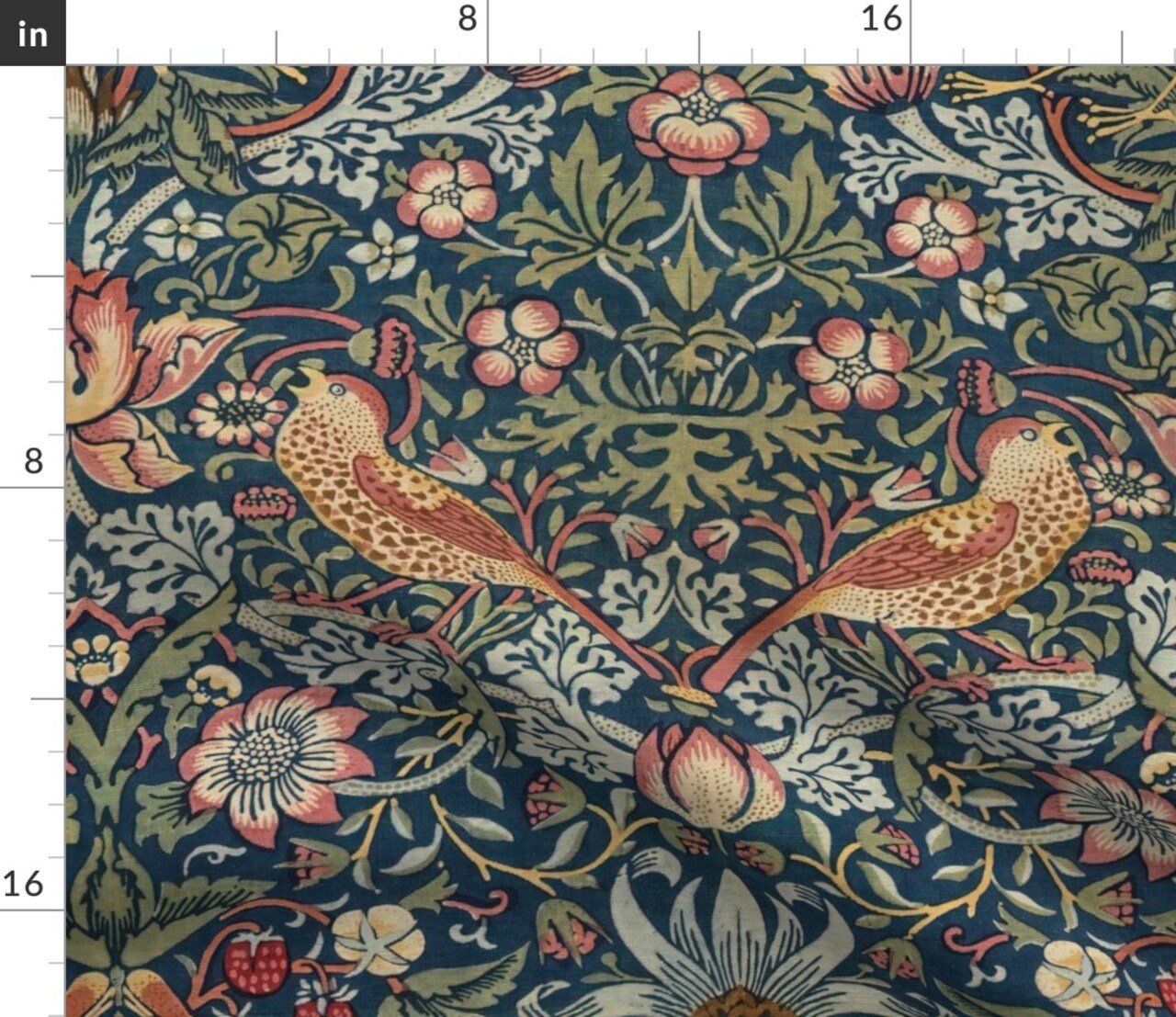 Strawberry Thief William Morris Floral Vintage Arts And Crafts Historical English Cottage Victorian Flowers Antique Sage Botanical Edwardian Custom Printed Fabric by Spoonflower Various Fabrics by the Yard or Fat Quarter